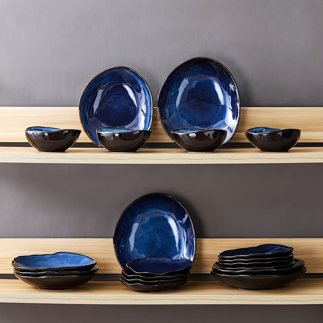 Scandinavian Irregular Ceramic Dinnerware Set (20-Piece) – Cat’s Eye Blue Tableware