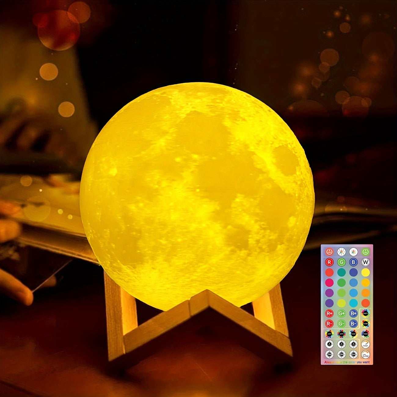 Moon Lights 128 Colors Lights Desk Lamp Birthday Gifts Fashion Wedding Gifts for Mom Anniversary Gifts Christmas Halloween New Year Base Two Ways to Control with Remote And Touch Rechargeable Night Lights Dimmable Bedroom Lig