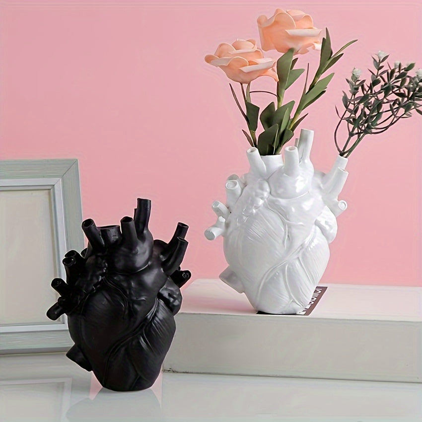 1pc Anatomical Heart Vase For Flowers, Resin Heart Shape Vases For Flowers, Heart Sculptures Desktop Ornament For Home Shelf Table Centerpieces