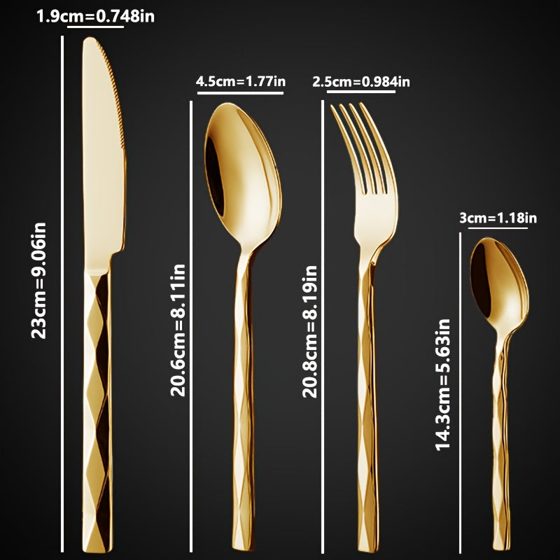 20/40pcs Luxurious Stainless Steel Dinnerware Set | Diamond-Cut Pattern, Elegant Tableware for Kitchen, Home, Weddings, Parties, Christmas, and Housewarming, Polished Mirror End, Dishwasher Safe