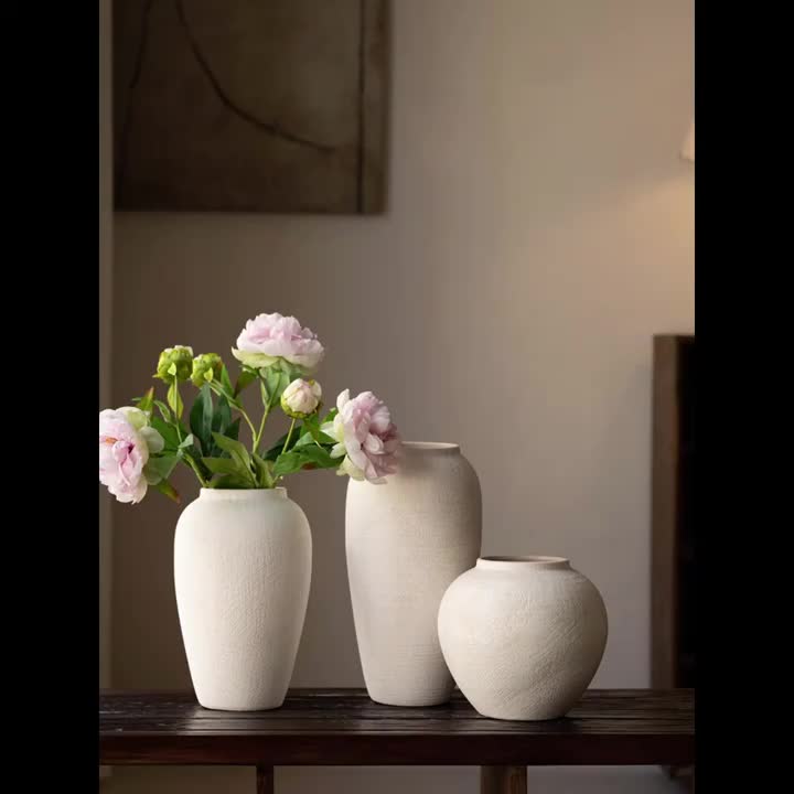 Modern Bohemian Minimalist Hard Plastic Vase - Cylindrical Ceramic-Suitable for (Compatible with) Flower Arrangements, Elegant Tall Plain Vase for Wedding, Home, Office, Decor - Durable Decorative Container