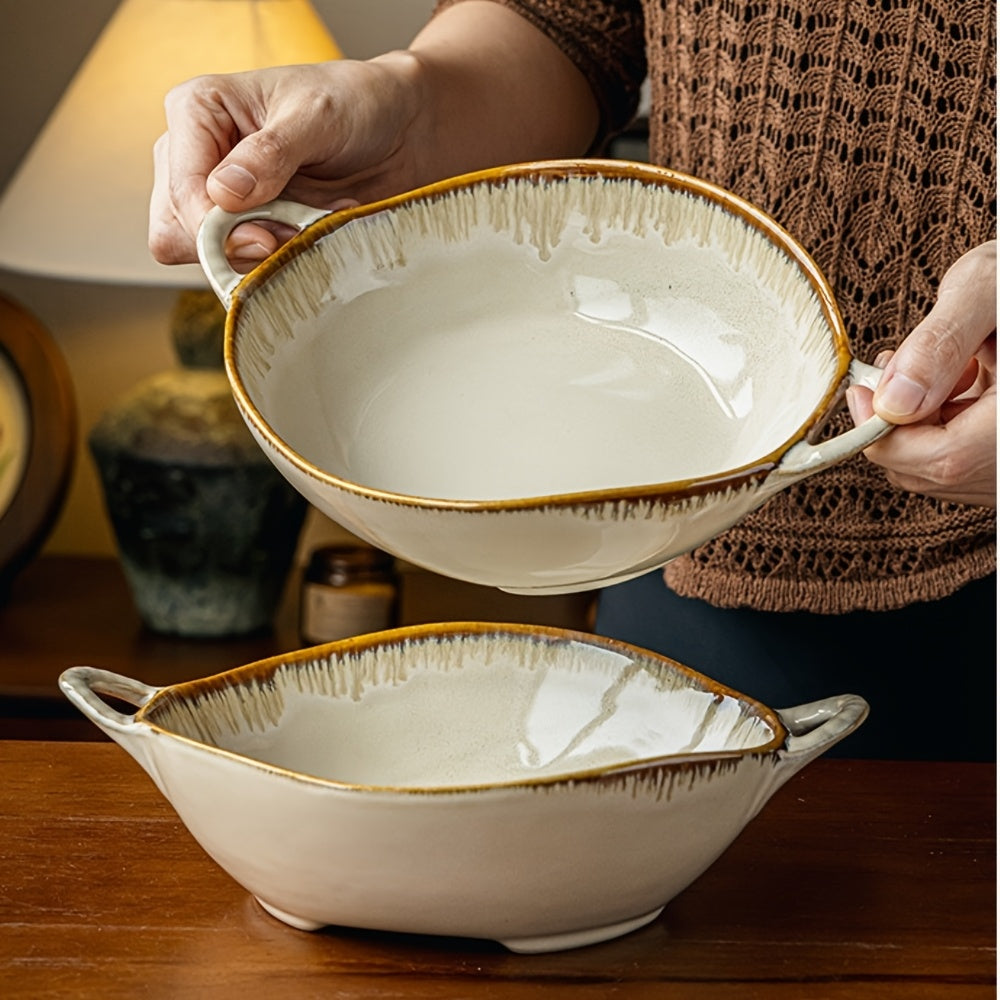 Handmade Ceramic Bowl Set (2-Pack) – Serving Bowls for Noodles, Salad & Dessert