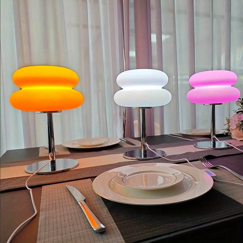 Modern Dimmable USB Powered Burger Table Lamp, Metal Base - Warm Ambient Light for Living Room, Bedroom, Home Office - Ideal Choice for Night Lights, Desk Decorations, and Bedside Lamps