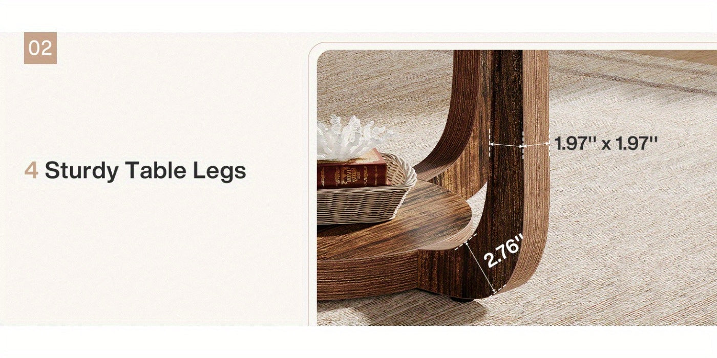 Modern Round Coffee Table with 2-Tier Storage – Rustic Brown Center Table