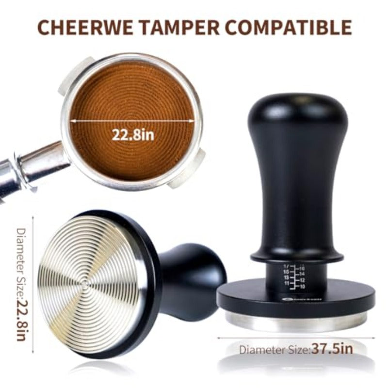 58.35Mm Glueckzeit Espresso Tamper For Breville | 30Lb Calibrated 2-Spring Loaded Coffee Tamper With Stand And Ripple Base - Black