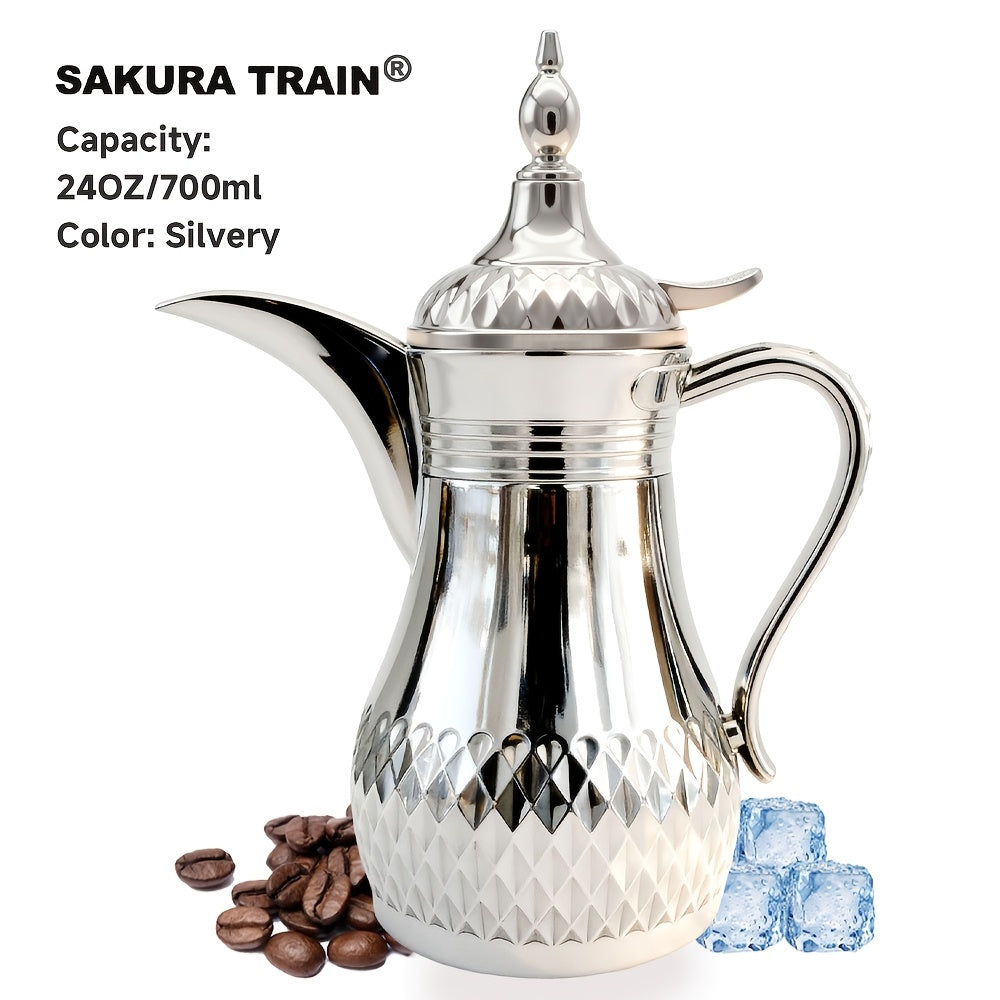 Middle Eastern Arabic Turkey-Inspired Stainless Steel Coffee Pot Dallah Pot Coffee Maker, Double-Wall Insulated Coffee Pot with Lid And Hand, Multiple Colors And Capacities Available for Women, Men, Guests, Best Gift Idea, Ki