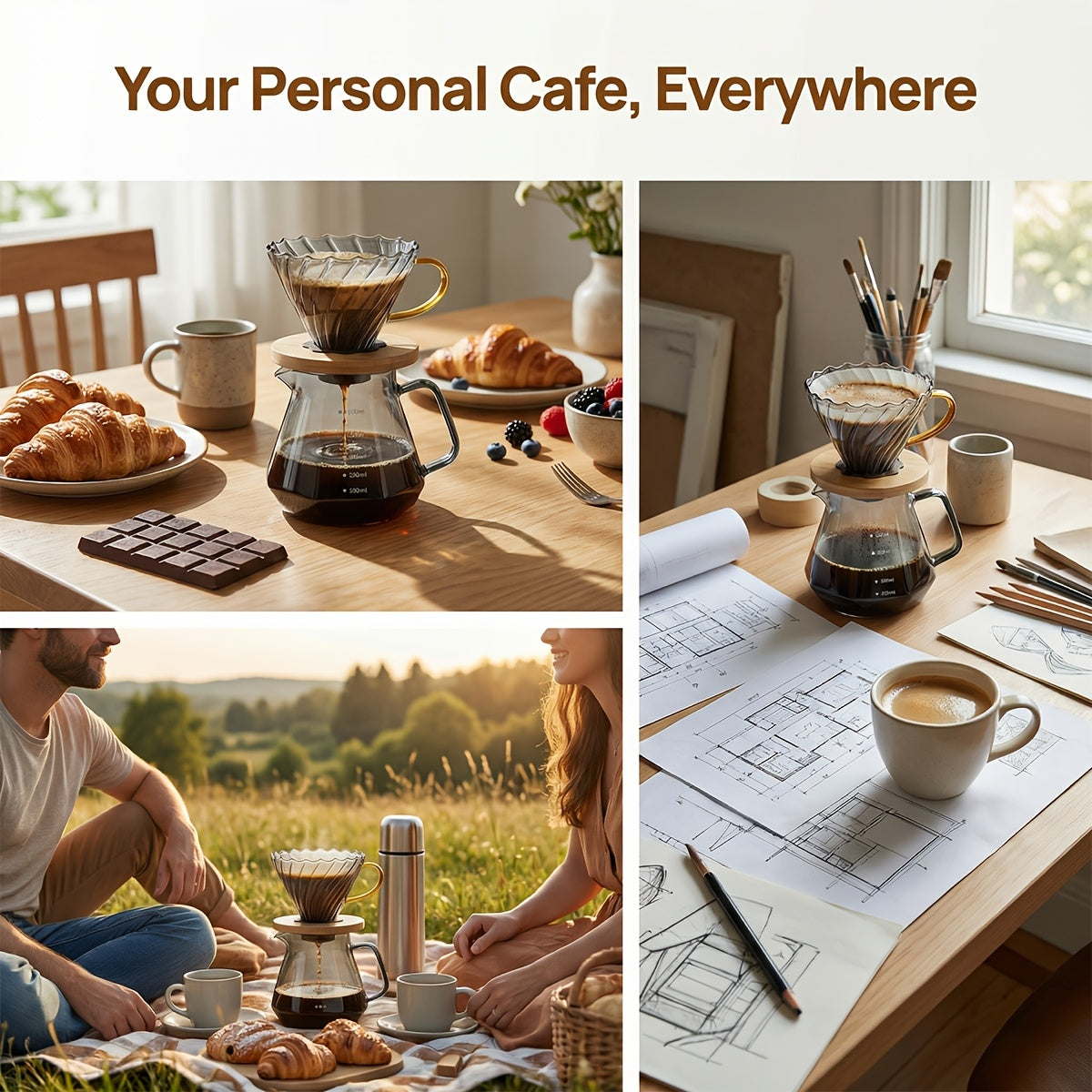 Ninonly Pour Over Coffee Maker, 3-In-1 Coffee Dripper Set with 20fl.oz/600ml Carafe, Filters & 100pcs Filter Paper, Portable Coffee Maker for Home, Camping, Office & Gifts