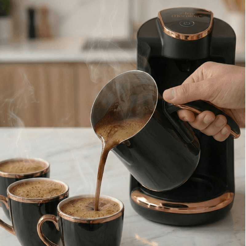 Any Morning Turkish/Arabic/Greek Coffee Maker, Automatic, Auto Shut Off, 4 Cup, Stainless Steel Turkish Coffee Pot