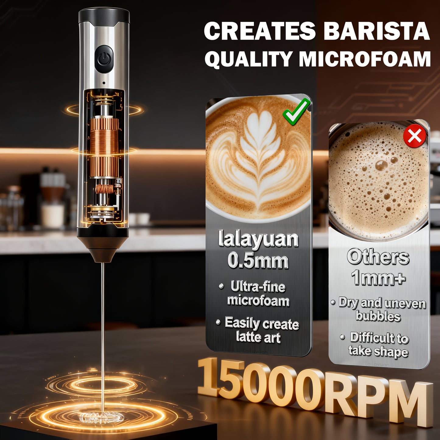 3-Speed Adjustable Rechargeable Milk Frother - 304 Stainless Steel Handheld Electric Foam Maker, Large Battery USB Charging Drink Mixer, Multi-Use Milk & Egg Beater for Coffee, Latte, Matcha, Portable Whisk for Daily & Travel