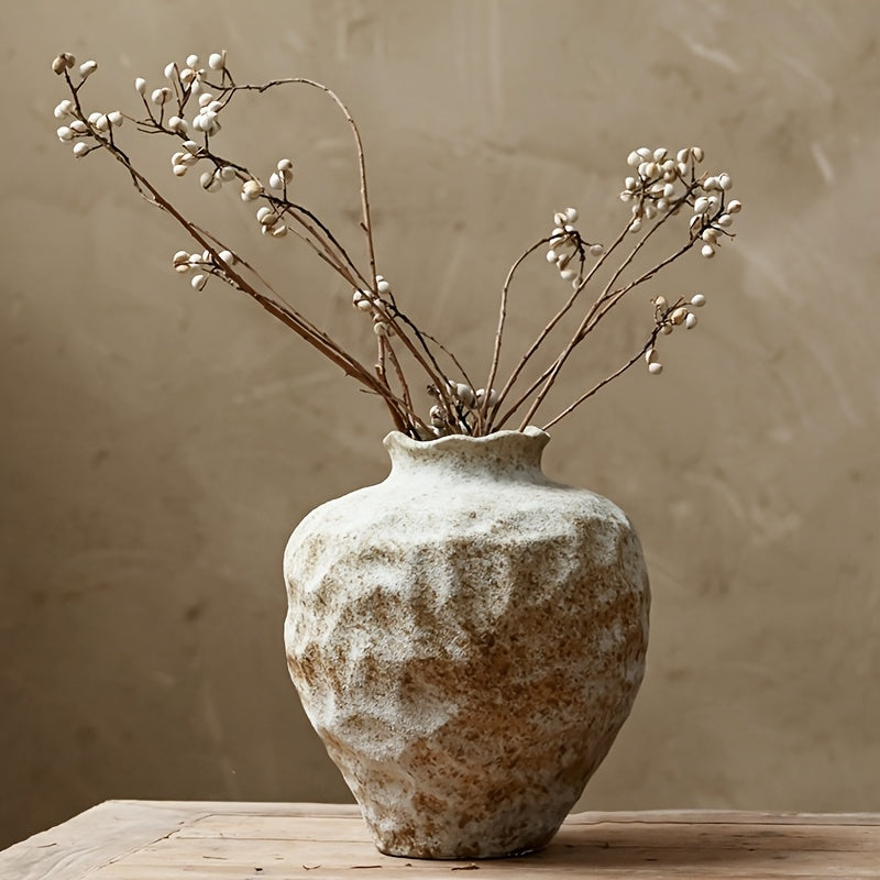 Rustic Style Vase, Farmhouse Terracotta Vase, Stone Vase, Large Vase for Living Room Decor, Country Vase Decoration for Living Room