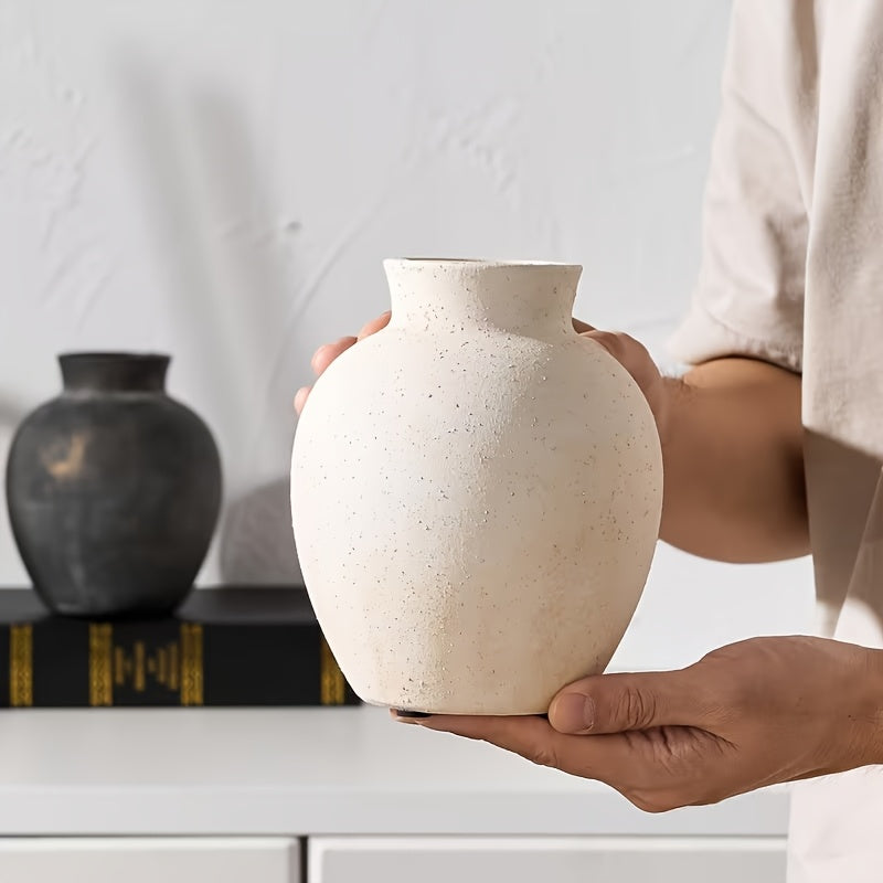 Handcrafted Boho Ceramic Vase | Cylindrical Shape with Unique Texture, White Inner Wall, Versatile for Wedding Decor, Living Room, and Bathroom, Ideal for Fresh and Dried Flowers