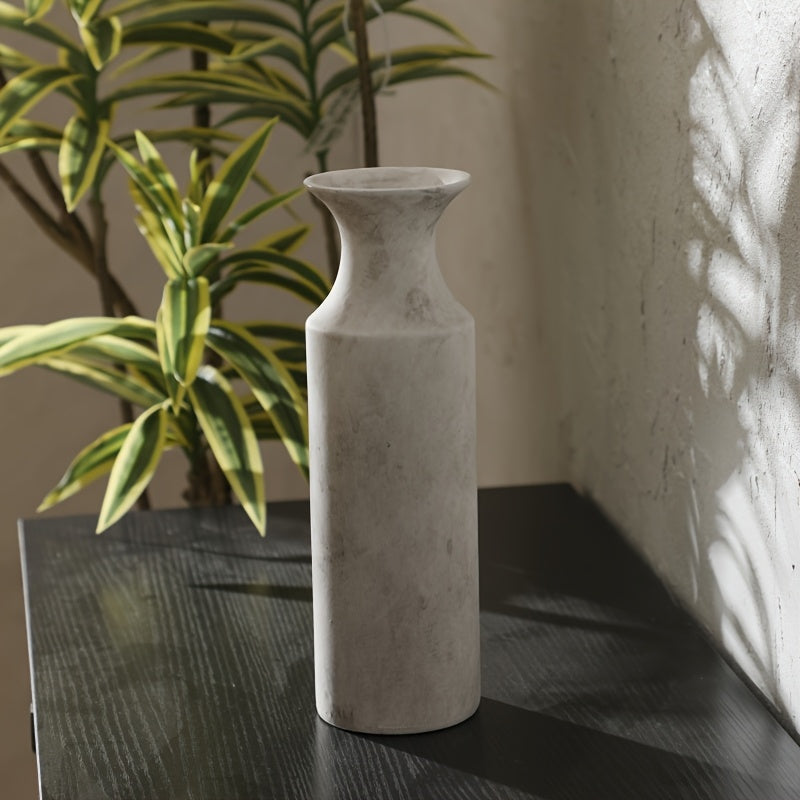 1pc Ceramic Rustic Farmhouse Vase | Decorative Cylinder Flower Vase, Height 26.5CM, Solid Geometric Pattern, Suitable for Home Decoration, Table Settings, Living Room Decor, Shelf Embellishments