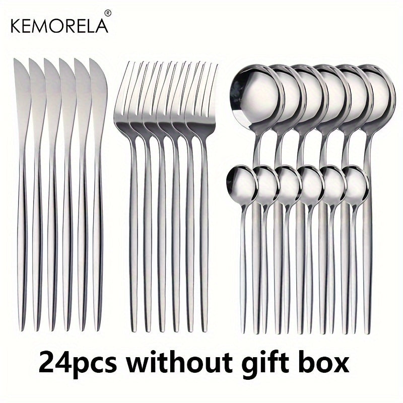 24pcs Stainless Steel Cutlery Set | KEMORELA Luxury Kitchen Cutlery Dishwasher Safe, 304 Stainless Steel
