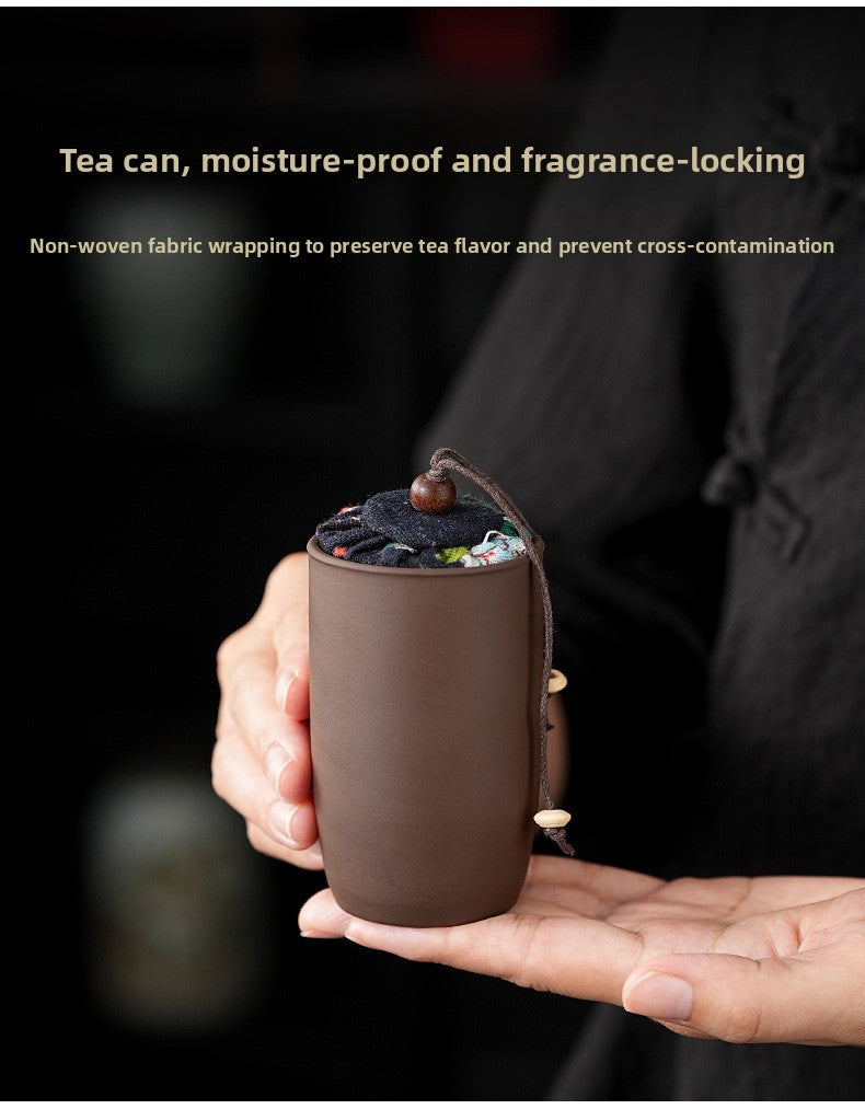 Portable Chinese Ceramic Purple Clay Tea & Coffee Set - One Pot & 4 Cups Travel Tea Suitable for, Camping, Office, Gift for, - Ceramic Tea Set with Storage Bag, Coffee/ Tea Cups