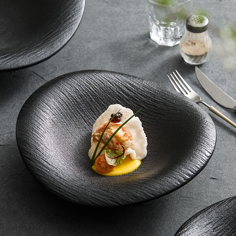 Modern Irregular Oval Plate (1 Piece) – Textured Ceramic Serving Plate