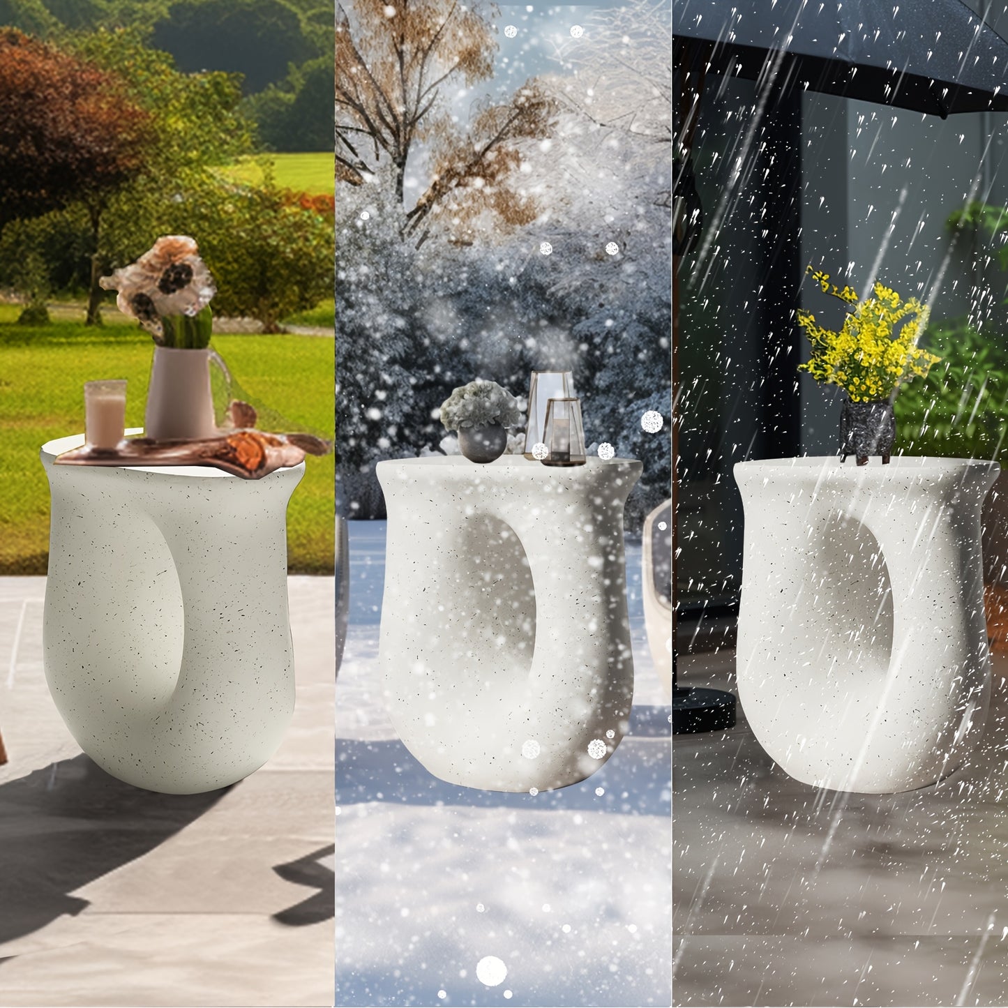 Modern Concrete Garden Stool & Side Table – Terrazzo Accent Plant Table (17.7”)