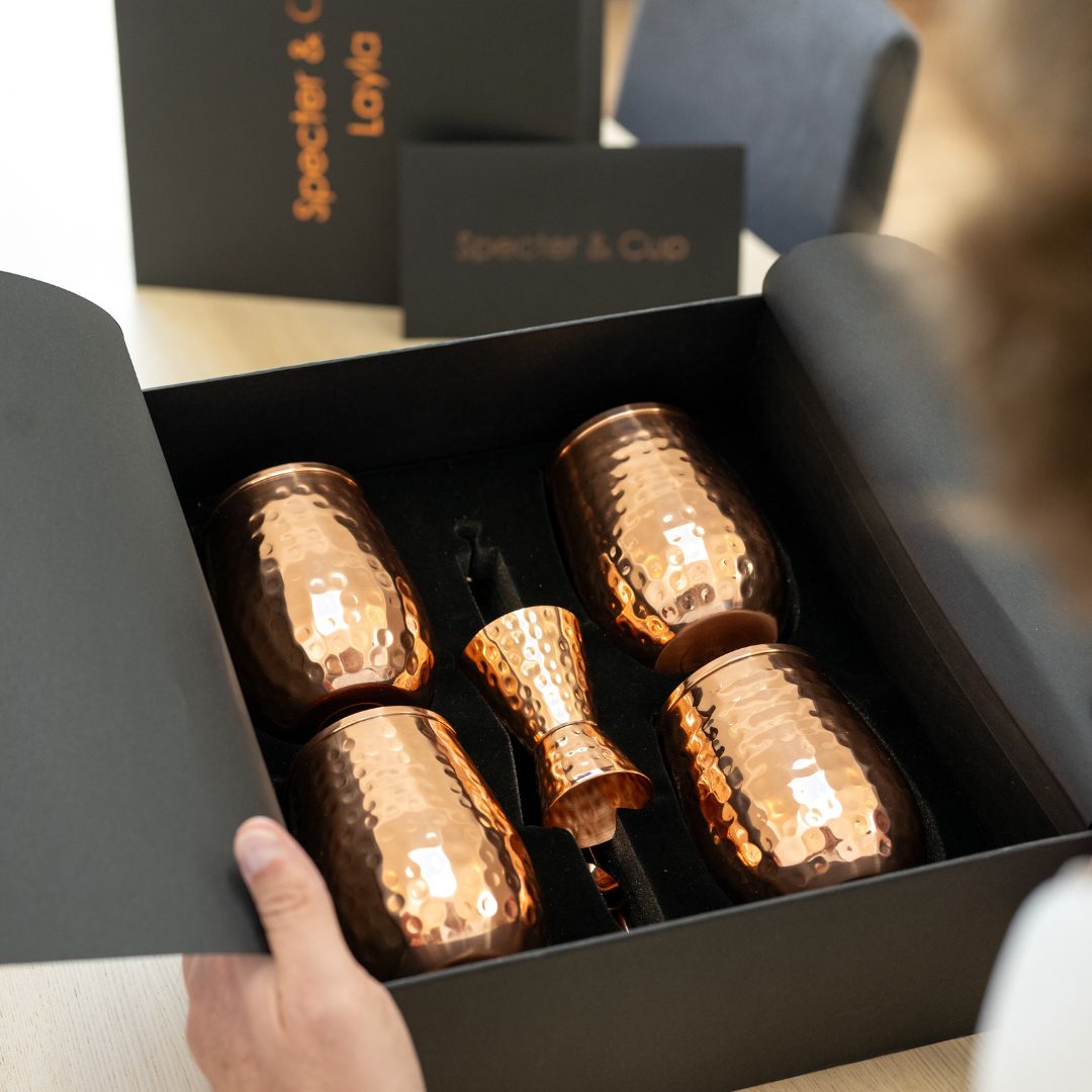 Copper Mugs Set Layla - 4 Copper Glasses 470ml with 6 PCS Accessories