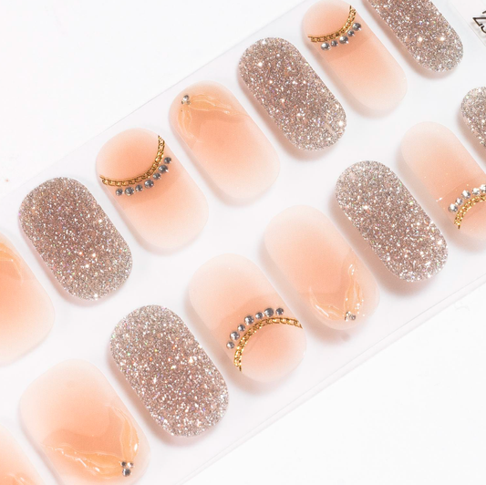 Glitter Peach Gel Nail Polish Real Stickers 16-Piece Set